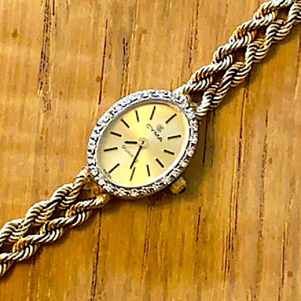 Cyma 14K Gold & .25 CTW Diamond w/ Sapphire Watch